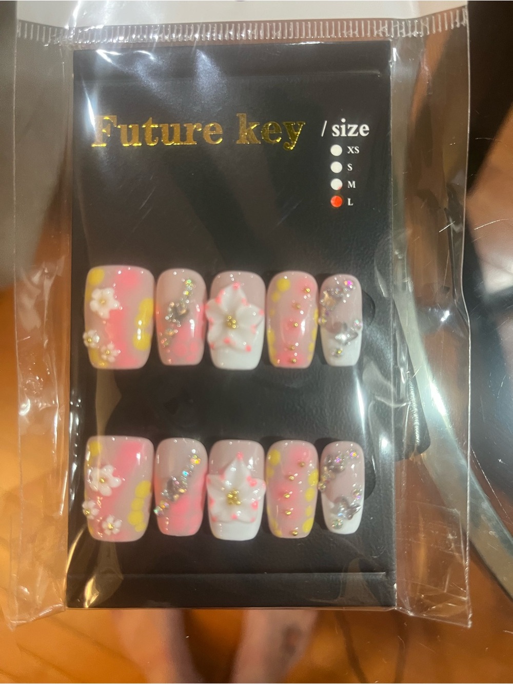 🌼 3D Floral & Rhinestone Press-On Nails – Size Large